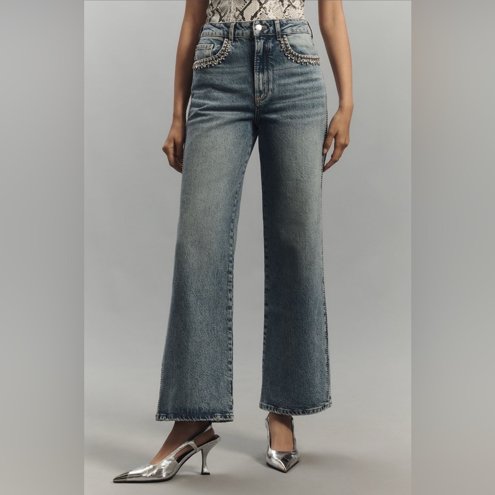 The Austyn High-Rise Wide-Leg Jeans: Embellished Uncuffed Edition